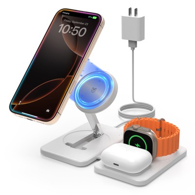 HANPURE Wireless Charging Station for Mag-Safe: Fast Wireless Charger Pad for iPhone 16/15/14/13/12 Series for A-pple Watch 10-2 Air-Pods 4/3/2/Pro