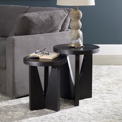 Black Round Wood Contemporary Nesting Tables, Set of 2