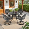 5-Piece Round Cast Aluminum Patio Set with Swivel Chairs,Red Cushions,and Umbrella Hole - 4 of 4