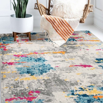 Reversible Multicolor Abstract Synthetic 5' x 7' Area Rug