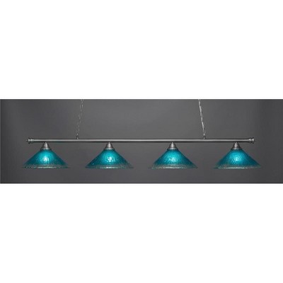 Toltec Lighting Oxford 4 - Light Island Pendant Light in  Brushed Nickel with 16" Teal Crystal Shade
