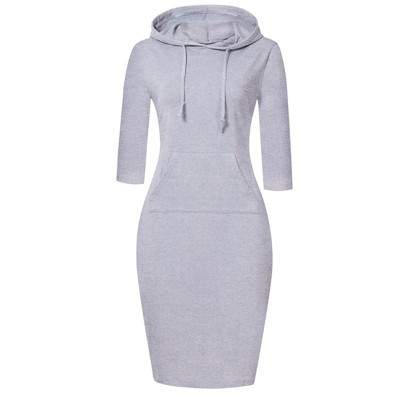 Women Long Sleeve Hooded Sweatshirt Midi Dress