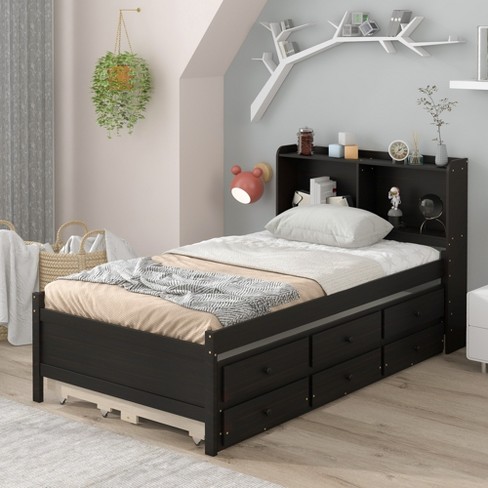 Twin platform bed on sale with bookcase headboard