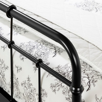 Black Metal Queen Platform Bed with Headboard and Footboard