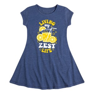 Girls' - Instant Message - Living My Zest Life Fit & Flair Cap Sleeve Graphic Dress - 1 of 4
