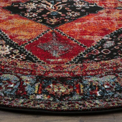 Classic Elegance Round Black Synthetic Area Rug - Easy Care Design