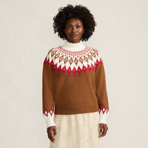 Lands' End Women's Fuzzy Turtleneck Lantern Sleeve Jacquard Sweater - 1 of 4