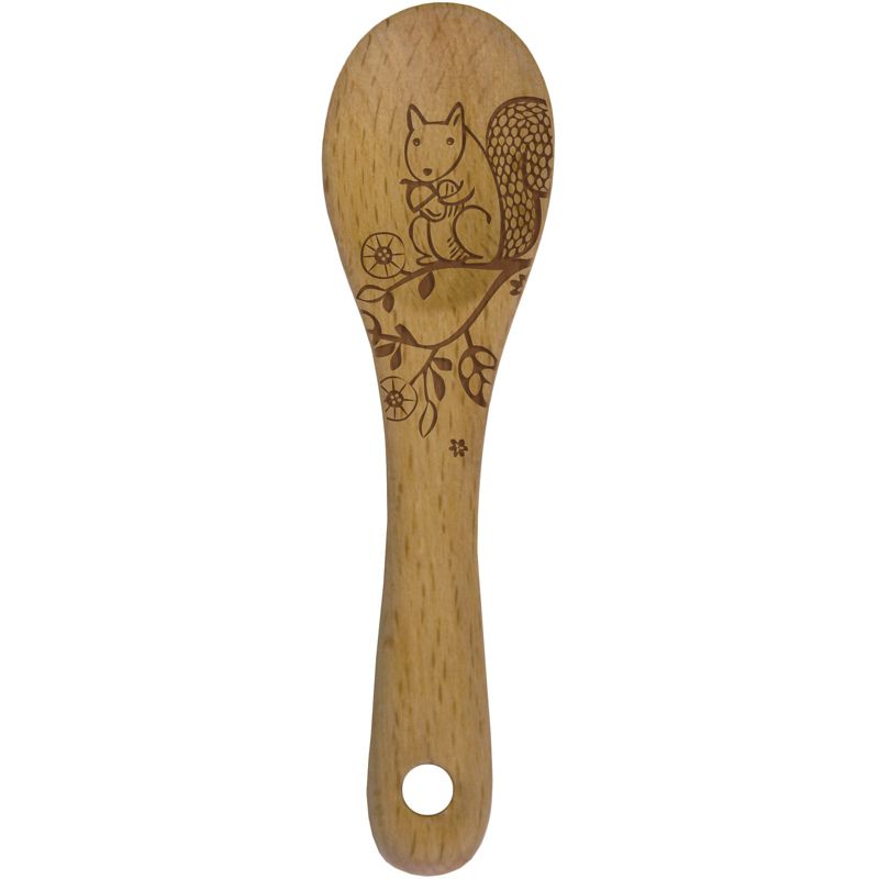 Talisman Designs Laser Etched Beechwood Mini Spoon, Woodland Collection, Squirrel, 1 of 2