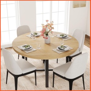 Homhougo 47" Round Dining Table, Industrial Dinner Table for 4 to 6, Kitchen Table with Sturdy Metal Frame & Rustic (No Chair) - 1 of 3