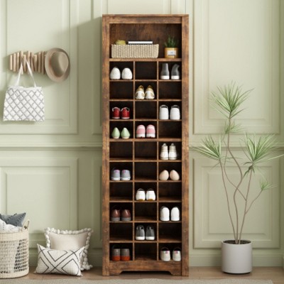 Hallway and Bedroom Storage Solution, 30-Cubby Shoe Console, Modern High-Capacity Freestanding Tall Shoe Cabinet