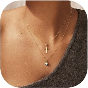 Layered Sideways Cross Necklace 14K Gold Plated Dainty Choker for Women - 1 of 4