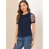 INSPIRE CHIC Women's Vintage Peter Pan Collar Puff Polka Dots Mesh Short Sleeve Blouse - 4 of 4
