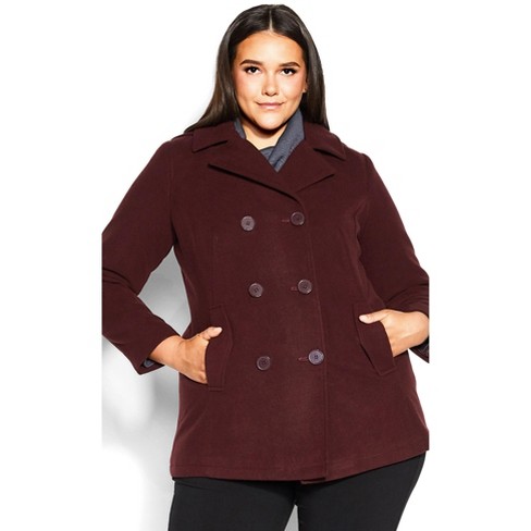 Women's Plus Size Faux Wool Peacoat - Berry | Avenue : Target