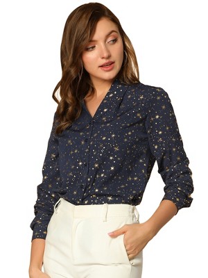 INSPIRE CHIC Women's Metallic Vintage Long Sleeve Gilding Shiny Dots Stars Top