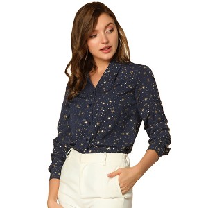 INSPIRE CHIC Women's Metallic Vintage Long Sleeve Gilding Shiny Dots Stars Top - 1 of 4
