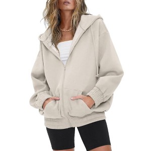 Zipper Hoodies for Women Oversized Fall Fashion 2025 Casual Winter Jackets Trendy Hooded Zip up Sweatshirt Clothes - 1 of 4
