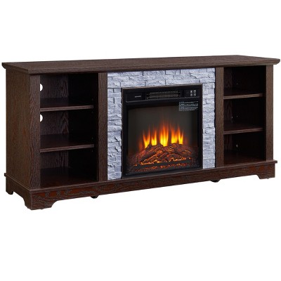 NicBex 58.31 Inch Fireplace TV Stand with 18" Fireplace Insert for TVs Up to 65",Modern Entertainment Console with Open Storage Shelves