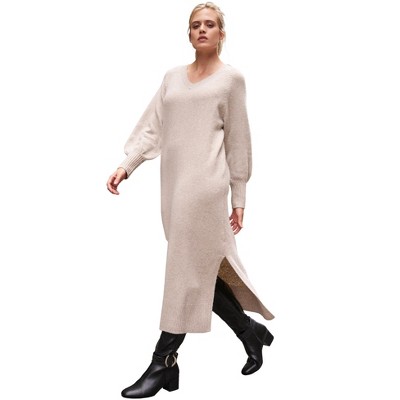ellos Plus Size V-Neck Midi Sweater Dress With Side Slits
