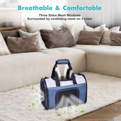 Dark Blue Soft-Sided Airline Approved Pet Carrier with Mesh Ventilation