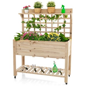 Tangkula Raised Garden Bed with Trellis 41.5x16x54 Inch Mobile Elevated Planter Box with Wheels Bed Liner Top/Bottom Storage Shelves - 1 of 4