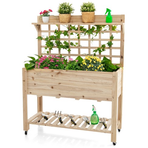 Tangkula Raised Garden Bed with Trellis 41.5x16x54 Inch Mobile Elevated Planter Box with Wheels Bed Liner Top/Bottom Storage Shelves - image 1 of 4