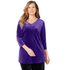 Catherines Women's Plus Size Anywear Velvet V-Neck Tunic - 1 of 4