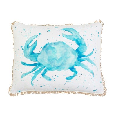 16"x20" Oversize Crab Splatter Printed Faux Linen Loop Lumbar Throw Pillow White/Blue - Decor Therapy