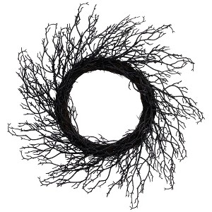 Northlight Twig Artificial Halloween Wreath - 24" - Black - Unlit - 1 of 4
