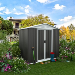 Syemin Storage Sheds 6'x4' Outdoor Metal Storage Shed for Garden Tools Lockable Door with Lockable Door Floor Frame, Gray, 74.5"*45.3"*72.2" - 1 of 4