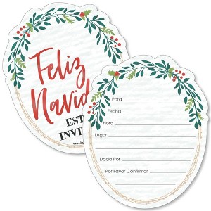 Big Dot of Happiness Feliz Navidad - Shaped Fill-in Invitations - Holiday and Spanish Christmas Party Invitation Cards with Envelopes - Set of 12 - 1 of 4