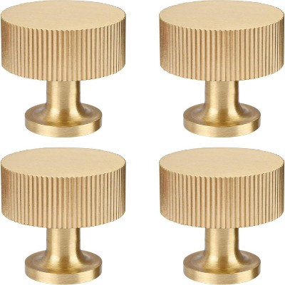 Attop 4pcs Solid Brass Cabinet Knobs Pulls Cabinet Drawer Dresser Gold Knobs Modern Handles(1"x1"),Brushed Brass Finish