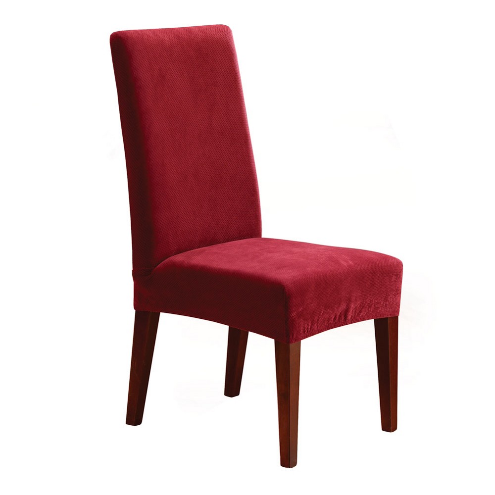 Photos - Furniture Cover Stretch Pique Short Dining Room Chair Slipcover Garnet - Sure Fit: Polyest