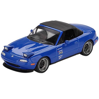 Mazda Miata MX-5 (NA) Tuned Version RHD Dark Blue with Black Soft Top Limited Ed 1/64 Diecast Model Car by Mini GT