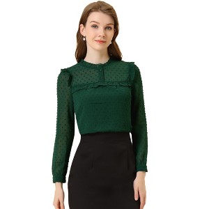 INSPIRE CHIC Women's Swiss Dots Long Sleeve Ruffled Work Office Chiffon Blouse - 1 of 4