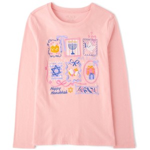 The Children's Place Girls Long Sleeve Hanukkah Graphic Tee Pink