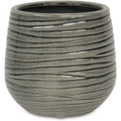 Cheung's Fairloam Round Curved Wave Lined Pattern Ceramic Pot- Large - Gray