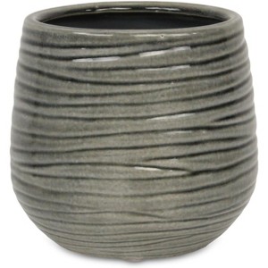Cheung's Fairloam Round Curved Wave Lined Pattern Ceramic Pot- Large - Gray - 1 of 3