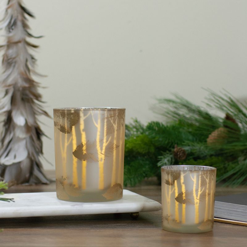 Northlight 3" Shiny Gold and White Birch Leaves Flameless Glass Candle Holder, 2 of 6