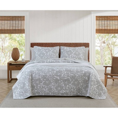 Gray Floral Cotton Reversible Full/Queen Quilt Set