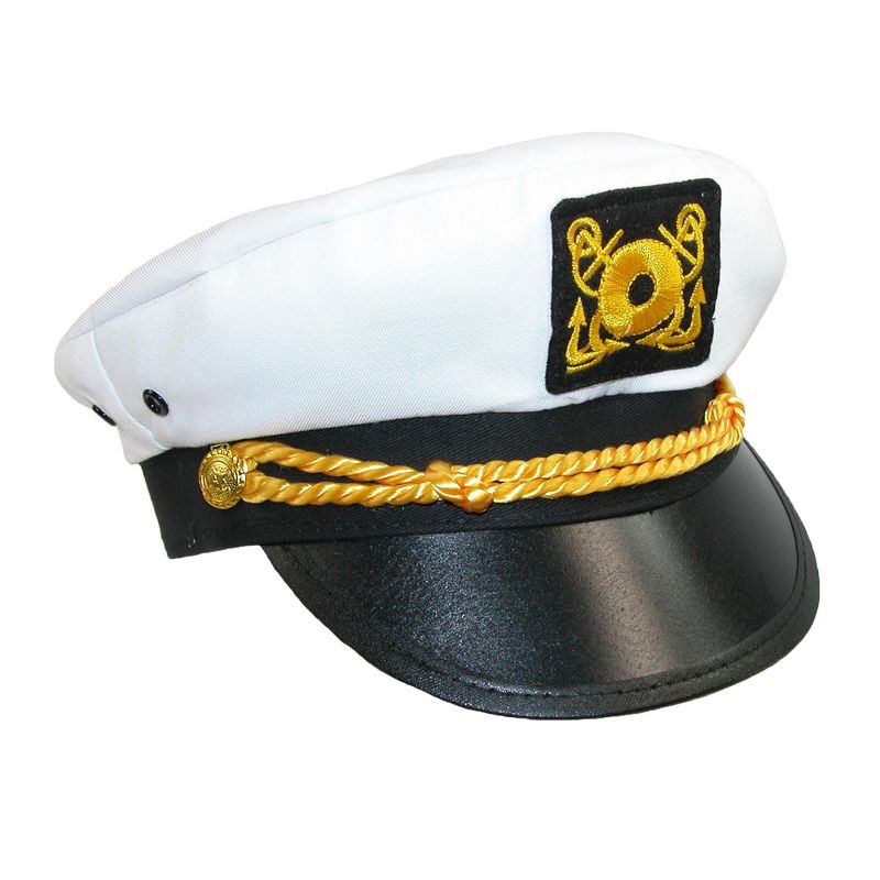 CTM Kids' Cotton White Nautical Boating Captains Cap, 1 of 4