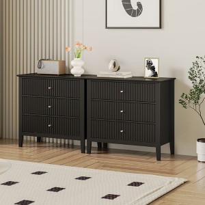 Heynemo Fluted 3 Drawer Dresser, Set of 1 with Ball Bearing Slide, Modern Nightstand Cabinet with Spacious Storage for Bedroom, Hallway, White - 1 of 4