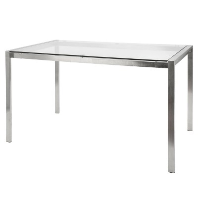 51" Clear Glass and Stainless Steel Rectangular Dining Table