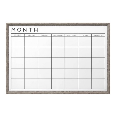 37.5" x 25.5" Monthly Day Planning Woodgrain Framed Dry Erase Calendar Gray - Sheffield Home