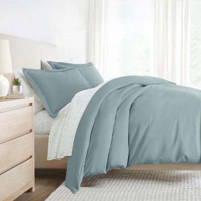 8PC Complete Bedding, Solid Duvet Cover, White Comforter and Patterned Sheet Set - Becky Cameron