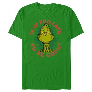 Men's Dr. Seuss Christmas Grinch Is it too Late T-Shirt - 1 of 4