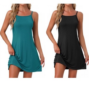 INSPIRE CHIC Women's 2 Pcs Modal Soft Spaghetti-Strap Dress Crewneck Sleepwear - 1 of 4