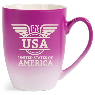 100 North United States of America 10 Ounce Pink and White Two Toned Ombre, Comfortably Fits Your Hands, Ceramic Tea Coffee Cup Mug, USA United States