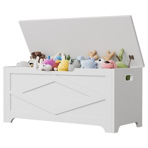 39.4" Storage Bench - Wooden Toy Chest with Safety Hinge, Multi-Functional Entryway & Living Room Storage, Easy Assembly - 1 of 4