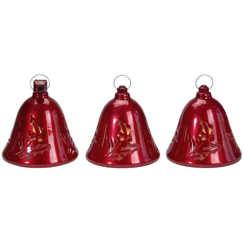 Northlight Set of 3 Musical Lighted Red Bells Christmas Decorations, 6.5", 3 of 6