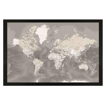 Home Magnetics Standard World Map - Taupe Tones